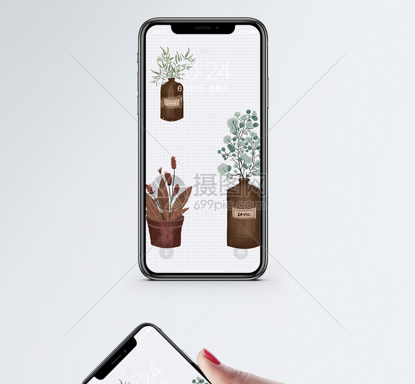 Ins风植物盆栽手机壁纸模板素材 正版图片 摄图网