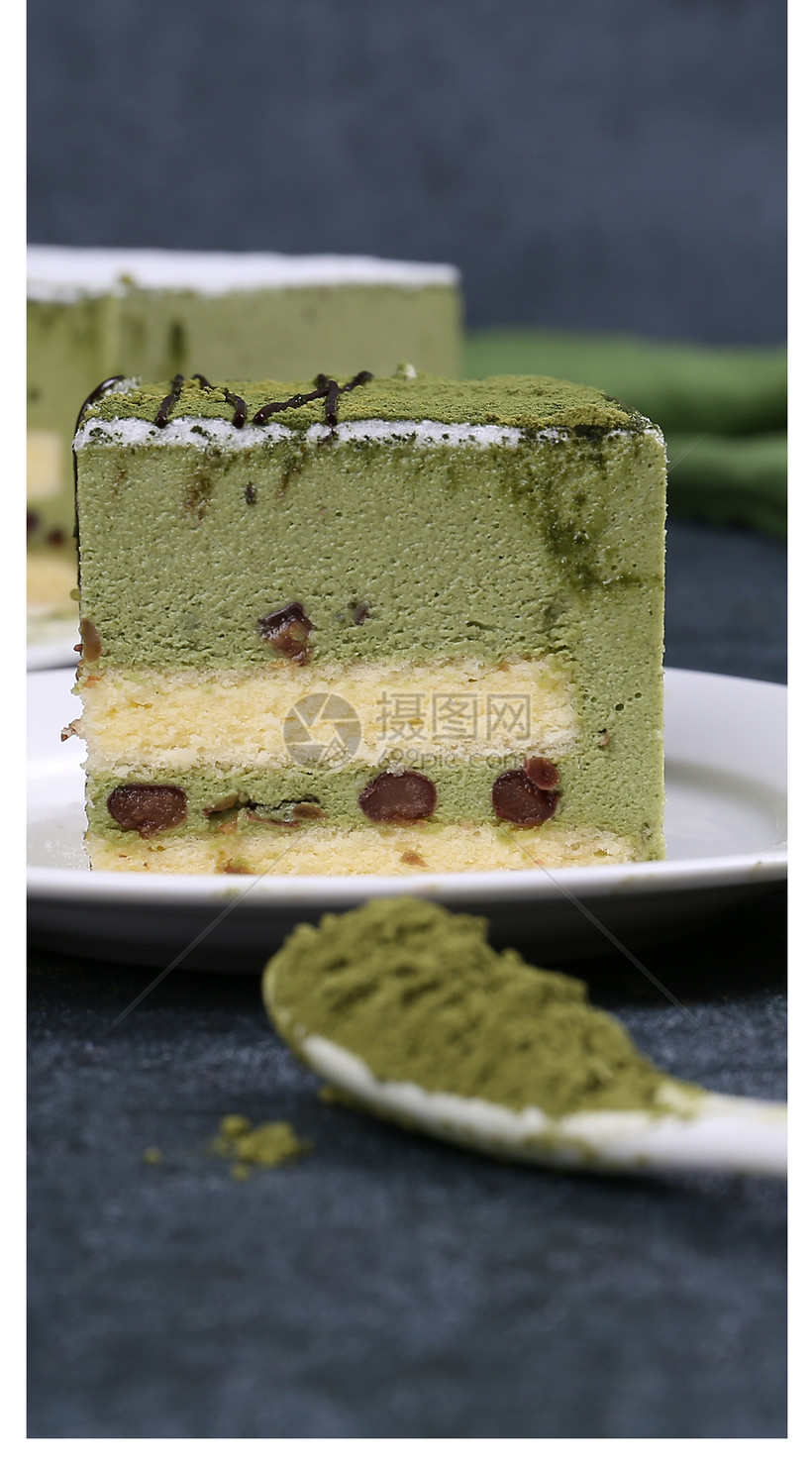 抹茶蜜豆蛋糕手机壁纸模板素材 正版图片 摄图网