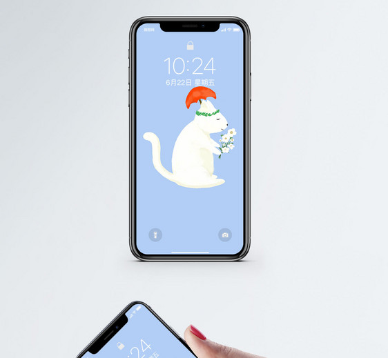 卡通猫与花手机壁纸图片