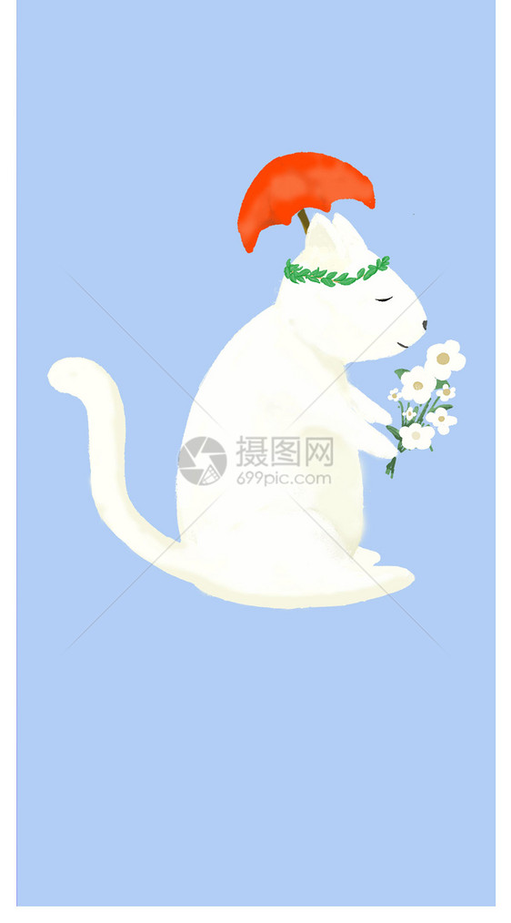 卡通猫与花手机壁纸图片