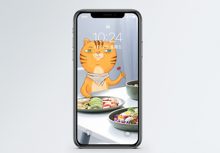 小猫吃饭手机壁纸图片