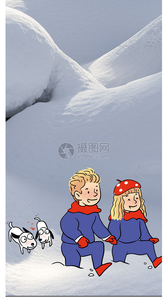 雪地情侣和狗手机壁纸图片