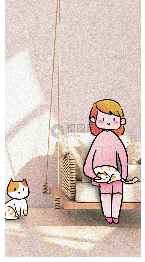 猫咪创意插画手机壁纸图片