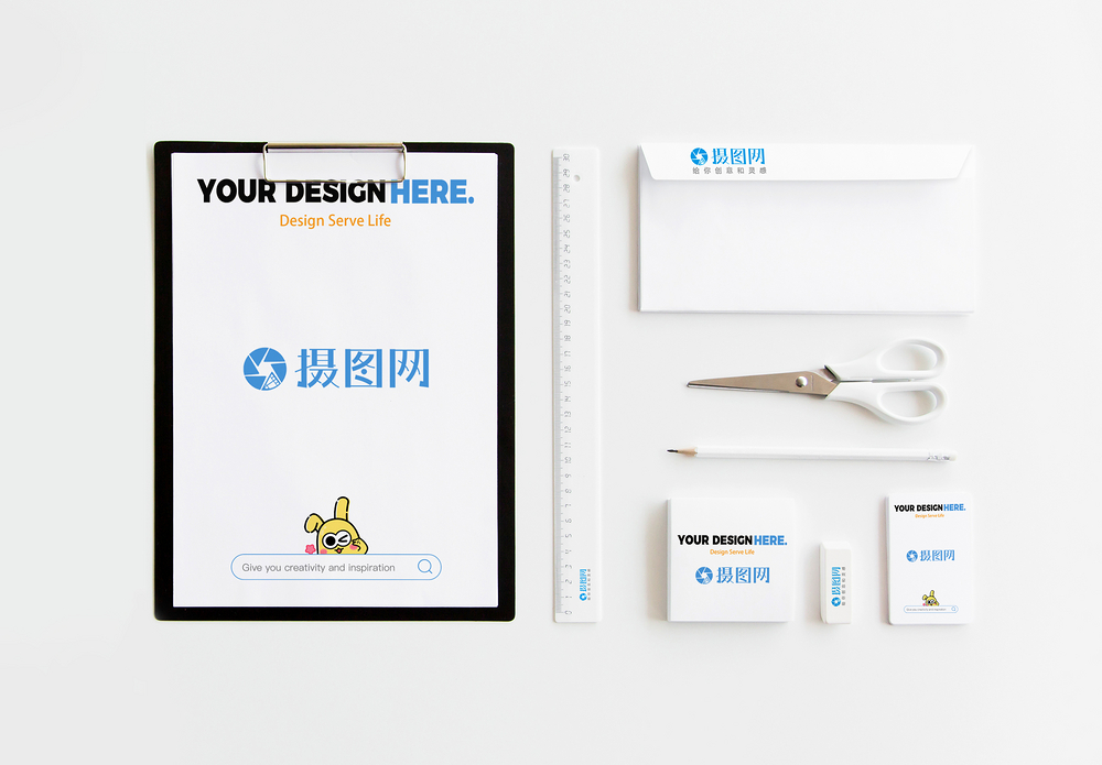 白色胡须老人形象简约白色商务vi样机模板