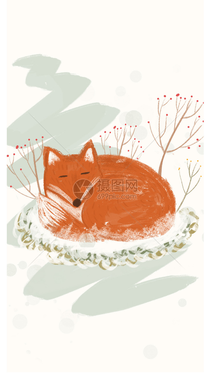 卡通狐狸手机壁纸模板素材 正版图片 摄图网