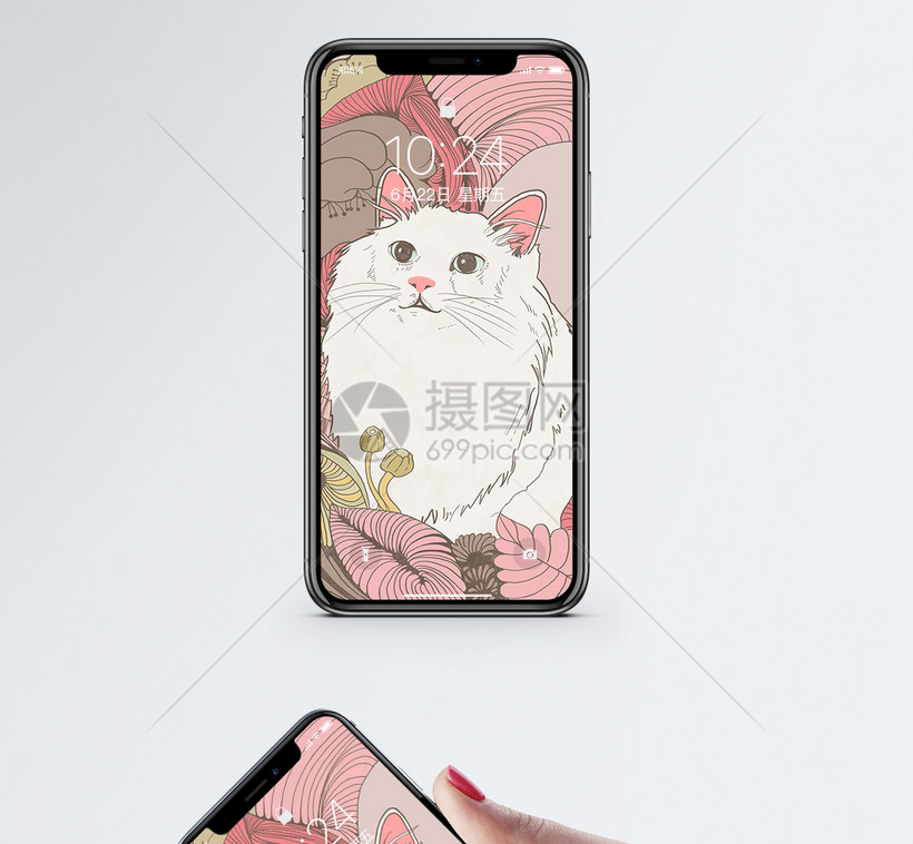 可爱猫咪手机壁纸模板素材 正版图片 摄图网