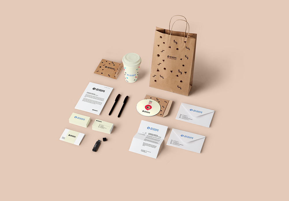 企业树墙贴纸暖色系产品vi展示样机模板