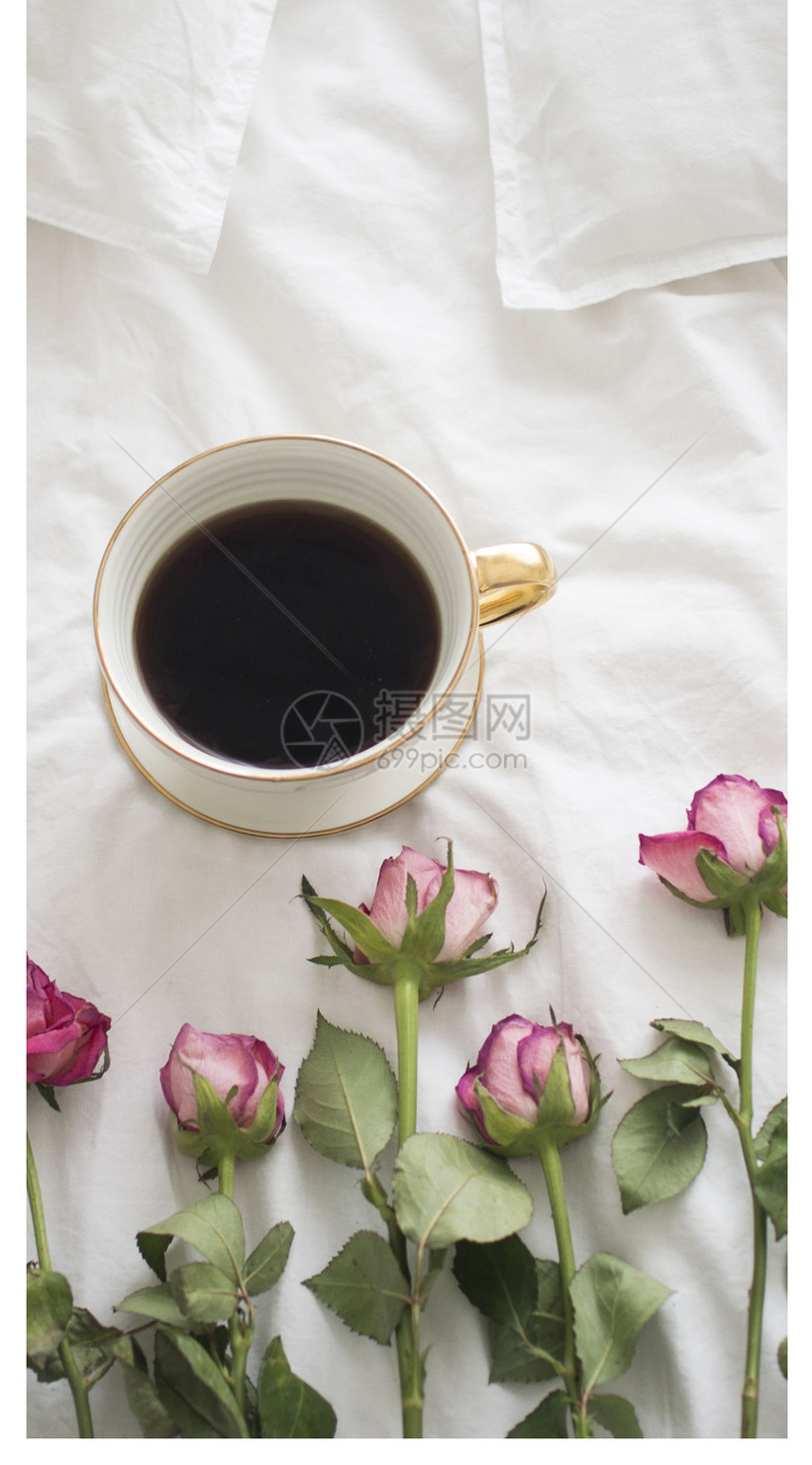 玫瑰花与咖啡手机壁纸模板素材 正版图片 摄图网