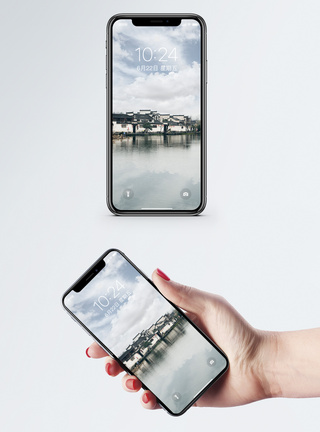 天空之境宏村徽派建筑手机壁纸模板