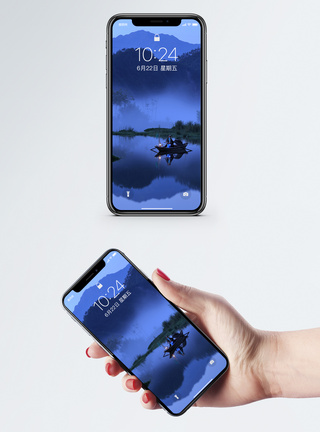 山水剪影捕鱼摆拍手机壁纸模板
