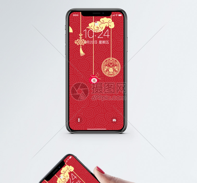 喜庆红色背景手机壁纸模板素材 正版图片 摄图网