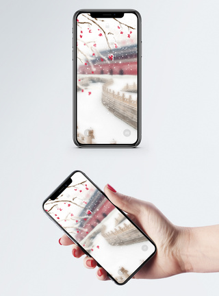 红墙背景雪手机壁纸模板