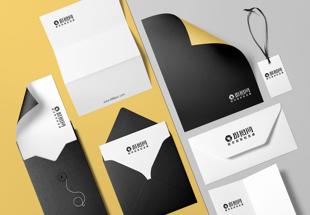 世纪万达标志vi简约黑白信封vi样机模板