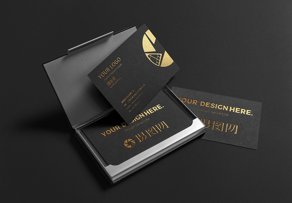 高端龟王黑金大气商务名片vi样机模板