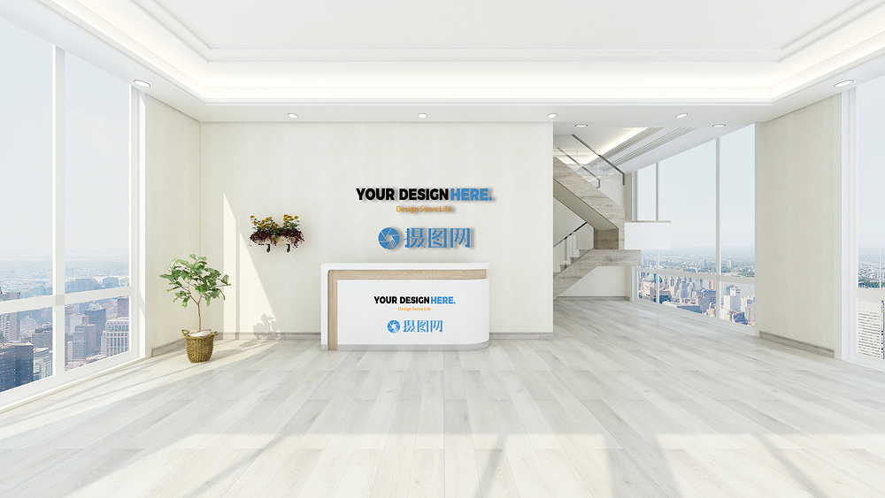 男生女生室内企业形象墙样机模板