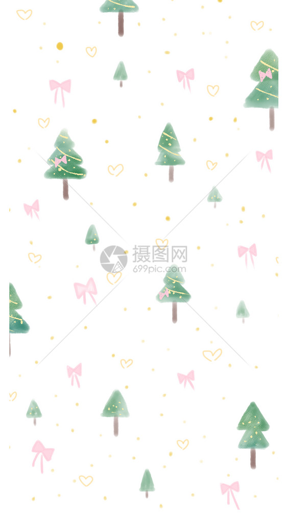 水彩圣诞树手机壁纸图片