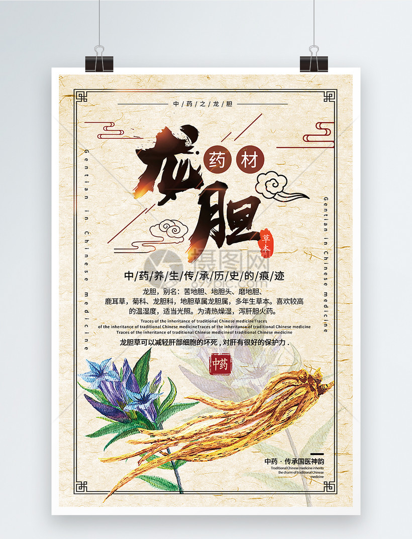 中国风中药龙胆海报