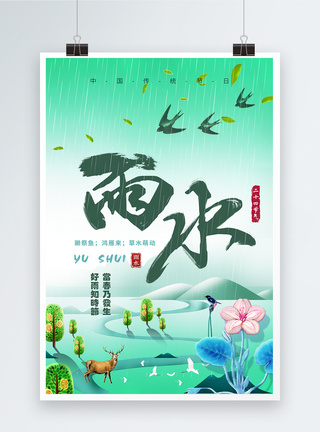 雨水时节简约中国风二十四节气雨水海报模板