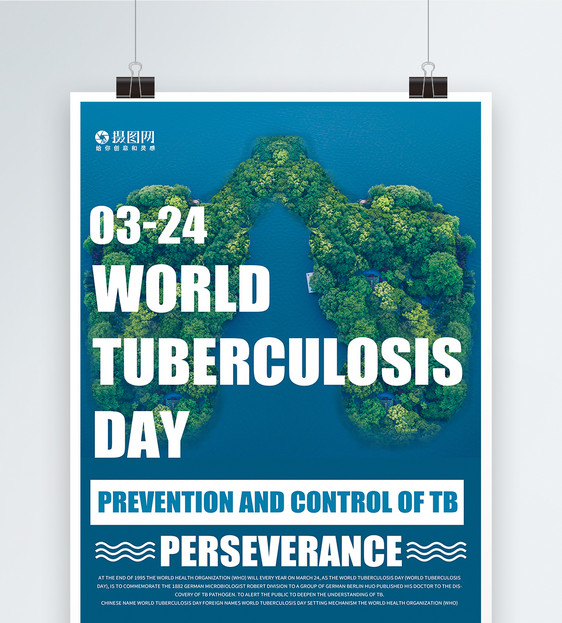 防治肺结核病日纯英文宣传海报图片