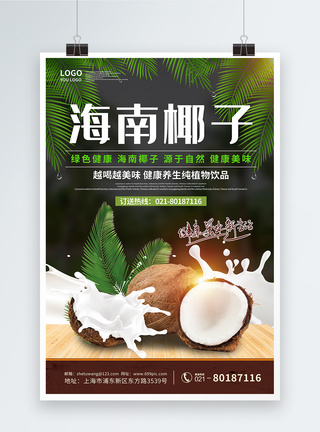 海南温泉绿色健康海南椰子水果促销海报模板