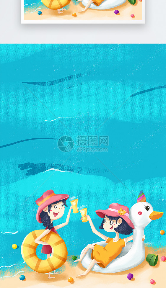 小清新立夏插画游泳海报背景图片