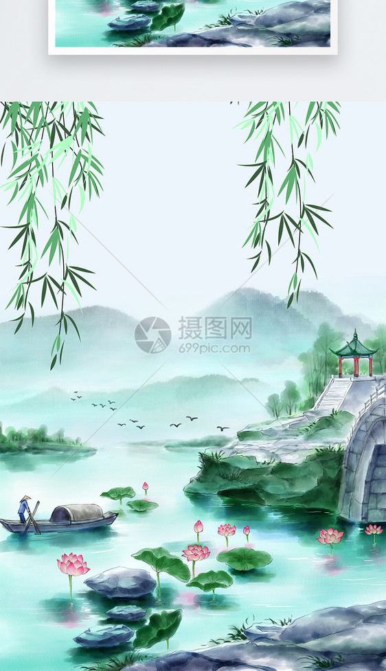 手绘水墨中国风海报背景图片