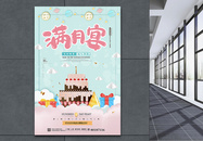 清新卡通百日宴生日蛋糕美食海报图片