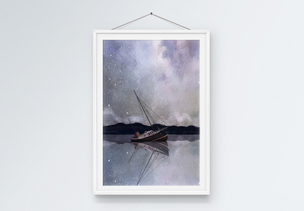 大气星空帆船装饰画图片