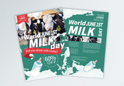 世界牛奶日宣传单设计高清图片