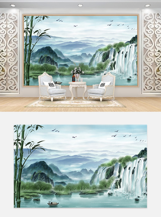 中式风景画大气风景画高端电视背景墙模板