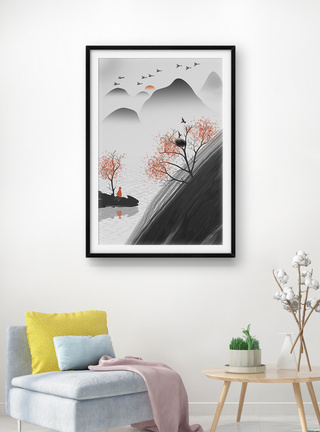 山水抽象画中国风家装挂画模板模板