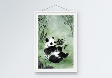 熊猫墨竹客厅装饰画图片
