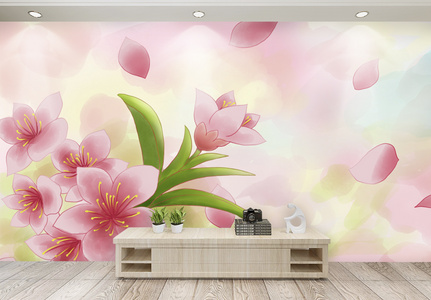 桃花客厅背景墙高清图片
