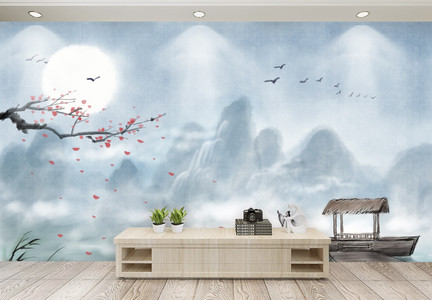 水墨山水客厅背景墙图片