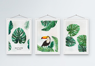 北欧简约手绘热带植物火烈鸟装饰画图片