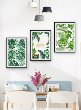 时尚简洁绿色热带植物火烈鸟装饰画图片