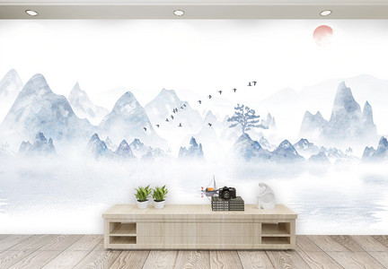 中国风山水风景电视背景墙图片