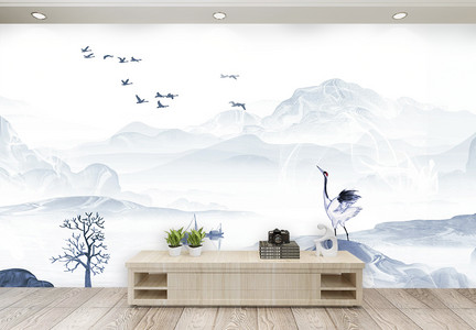 典雅大气中国风山水风景电视背景墙图片