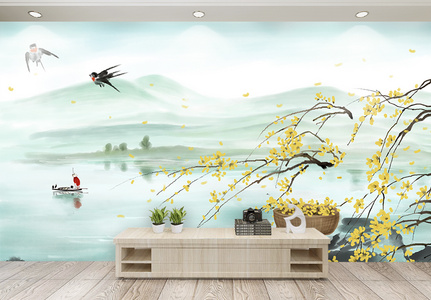 中式大气风景电视背景墙高清图片