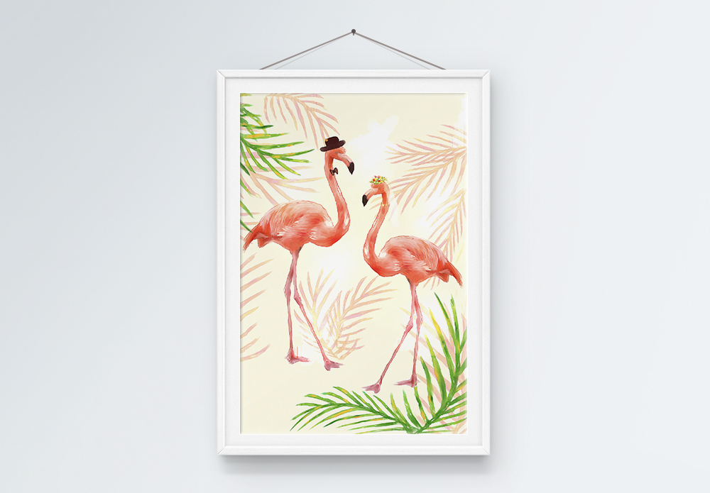 卡通水彩手绘插画北欧风手绘火烈鸟装饰画模板