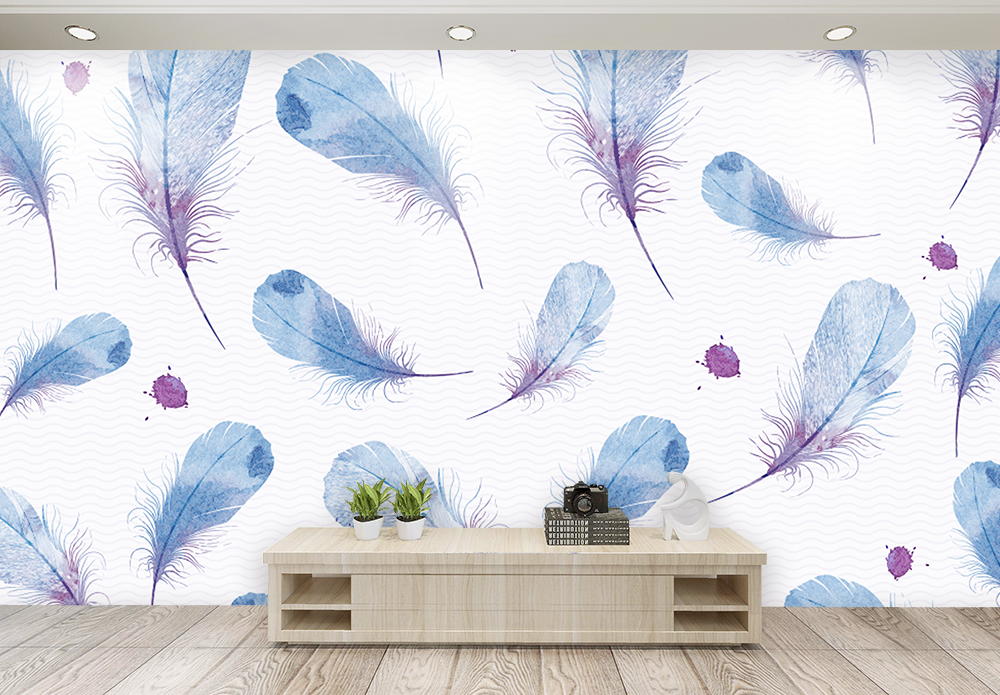 新现代小清新手绘羽毛背景墙图片素材