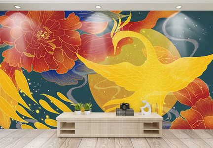 现代描金花朵背景墙图片