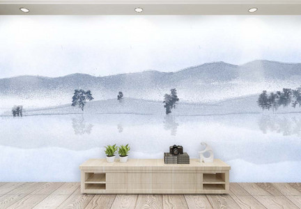 中国山水水墨背景客厅背景墙图片