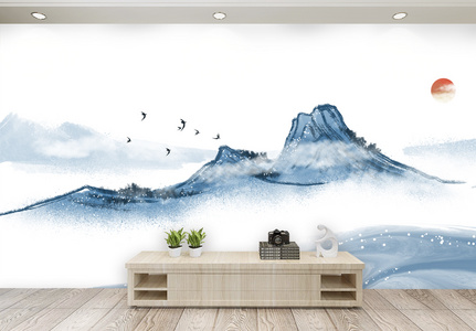 中国风水墨背景客厅背景墙图片