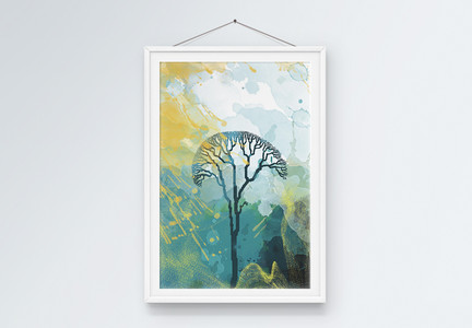 手绘水墨抽象树木客厅挂画装饰画图片