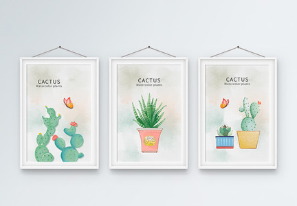 北欧盆栽植物小清新三联框装饰画图片