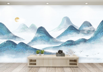 小清新山水客厅背景墙图片
