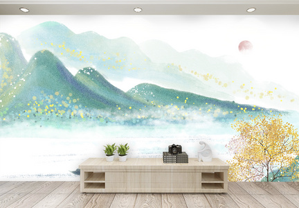 小清新山水客厅背景墙图片