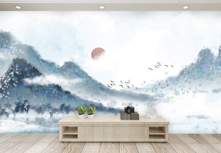 中国风山水背景客厅背景墙图片
