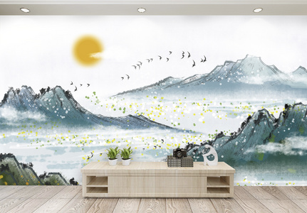 中国风水墨山水背景客厅背景墙图片